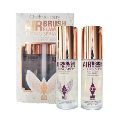 Charlotte Tilbury Airbrush Flawless Setting Spray Duo Travel Size Gift Set__Original & White Tea of Bali Scented